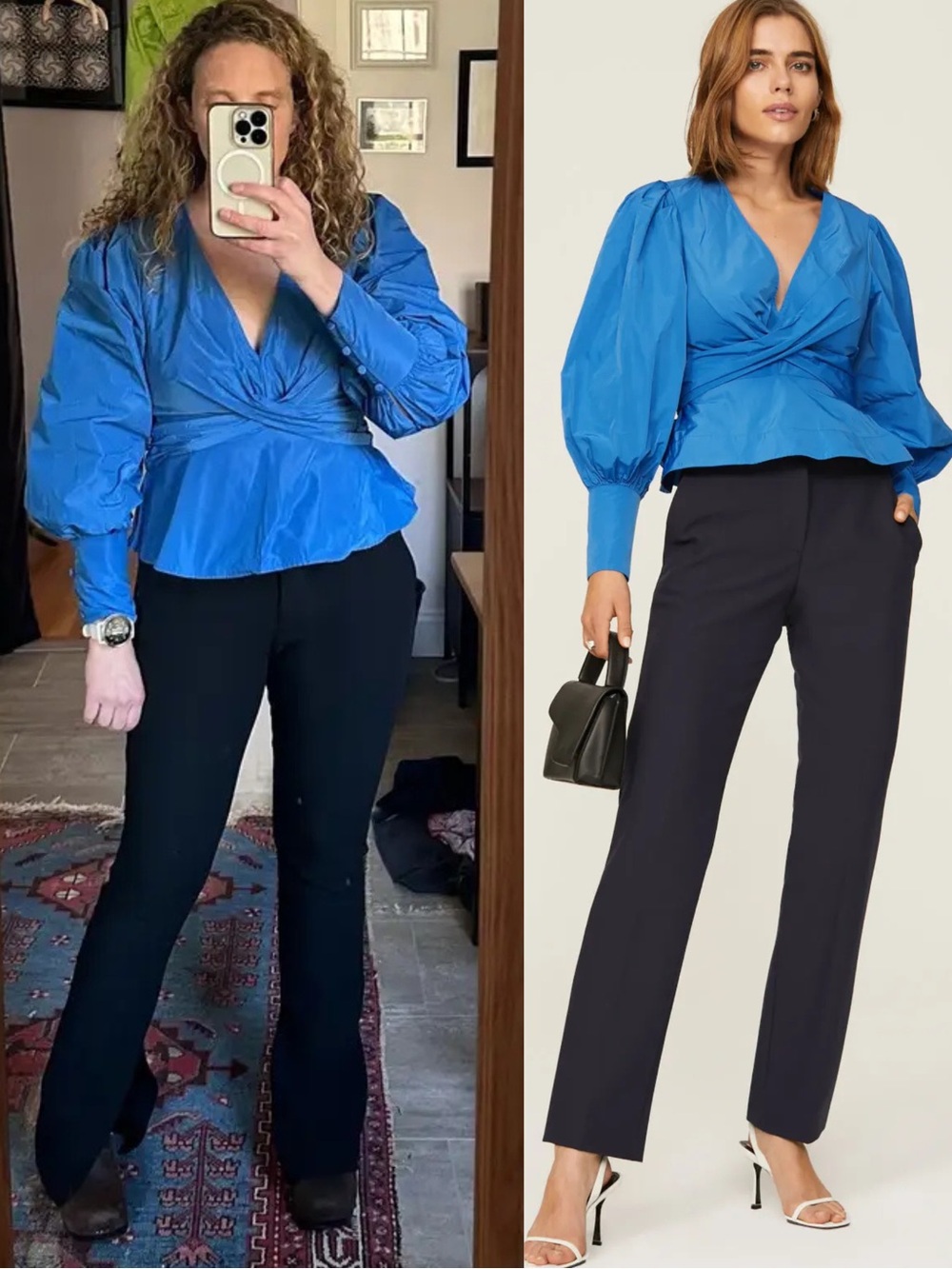 Veronica Beard Seema Twist Front Taffeta Blouse Bluebell Wrap Effect Top